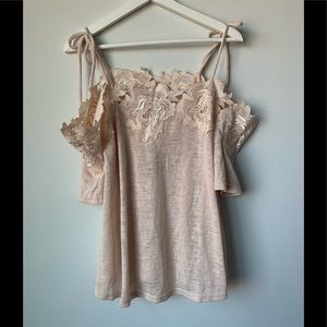 PPLA NWT Peach Blush Off Shoulder Knit Top/Lace
